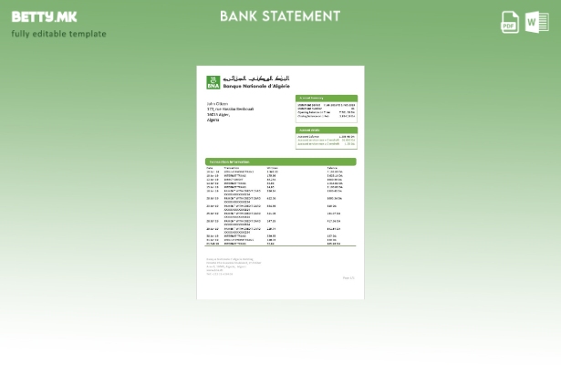 Модерен стил Algeria Banque Nationale d'Algérie (BNA) шаблон за извод од банка